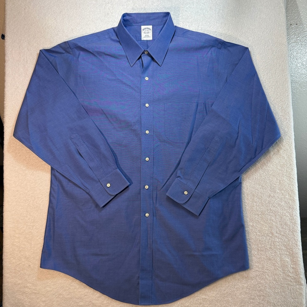 Brooks Brothers Slim Fit Non-Iron Dress Shirt Blue Cotton 17-34 Long Sleeve